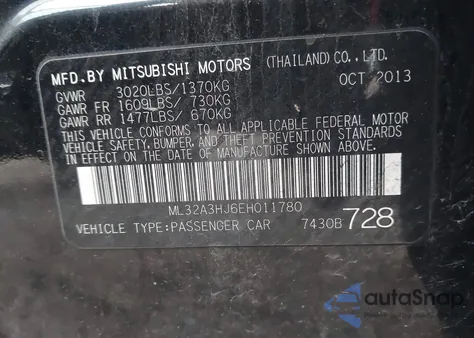 2014 Mitsubishi Mirage De from USA, damaged, VIN ML32A3HJ6EH011780